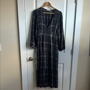 Marine Layer Black Checkered Long Sleeve Dress